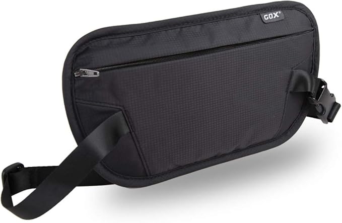 GOX Money Belt for Men Travel, Anti-Theft Hidden Waist Pack, RFID Secure Travel Belt for Men, Ultra-Thin Under-Clothes Passport Wallet with Documentry Safety & Money Holder (Black-L)