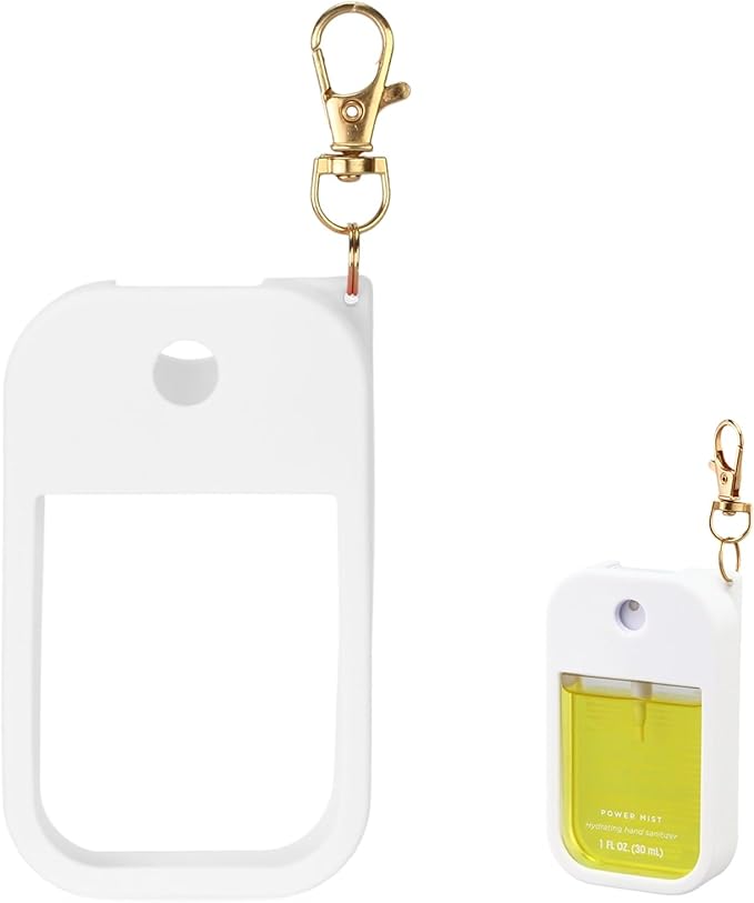 Hand Sanitizer Spray Case Compatible with Touchland Power Mist 1 oz – Silicone Case with Keychain for Touch Land Mist 1 fl oz（30 ml）, Hand Sanitizer Accessory for 1 fl oz (White, 1 Pack)