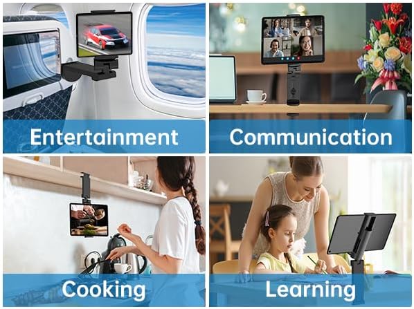 Universal Airplane Tablet Holder Mount, Travel Stand, Handsfree Travel with Multi-Directional 360 °Rotation for Flying, Desk, Study (Universal Airplane Tablet Holder Mount)