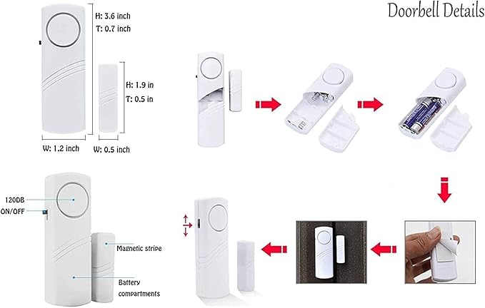 2 Pack Door Window Alarm, Magnetic Burglar Alert Sensor, Loud Door Alarms for Kids Safety, DIY for Home Security, Office Protection,Shopping Store Need AAA Battery(withoutbattery)
