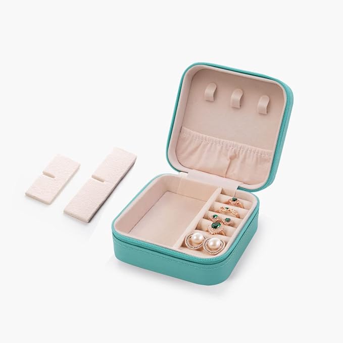 ZPROW Travel Jewelry Case, Mini Portable Jewelry Travel Boxes, Small Jewelry Organizer for Rings, Earrings, Pendants, Watches, Necklaces, Lipsticks Organizer Storage Holder(Cyan Blue-6packs)