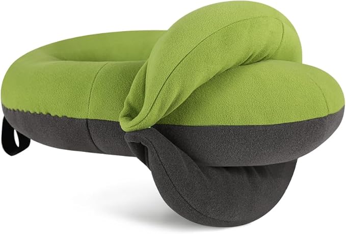 BUYUE Kids Travel Pillows for Airplane, 360° Head Support Sleeping Essentials for Boys Long Flight, Skin-Friendly Soft Neck Pillow for Traveling in Car Seat, (Small, Green Grey, 40-90 lbs)