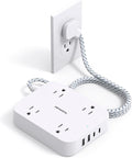 Flat Plug Extension Cord, HANYCONY 5ft Power Strip with 4 USB Ports(2 USB C), 4 Widely Outlets Extender, Wall Mount, Desk Charging Station for Office School Travel Dorm Room Essentials, ETL Listed