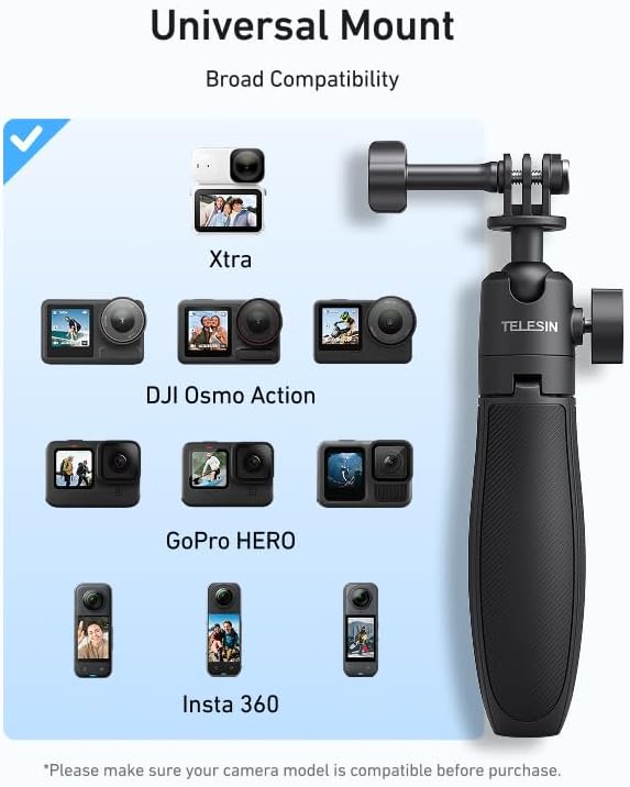 TELESIN 18.1'' Mini Selfie Stick Tripod for DJI OSMO Nano Action 6 5 4, Pocket 4 3, GoPro Hero 13 12, Insta360 X5 X4, Xtra Edge Camera Accessories, 360°Adjustable Monopod, Extended Handle Grip