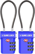 SURE LOCK TSA Approved Luggage Locks – 3-Digit Combination Cable Lock with Red Indicator, Large Dial & Easy-Press Button for Suitcases and Backpacks – Multi-Pack & Color Options