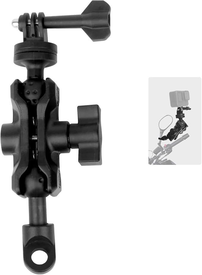 Bike Motorcycle Camera Mount Bundle Kit, 1/4 Screw & Tripod Mount Adapter, 360°Swiveling Ball Head Base -Rotating Ball Head Clamp Arm for lnsta36o X5/X4/X3/X2, Rearview Mirror(0.39“) 75014