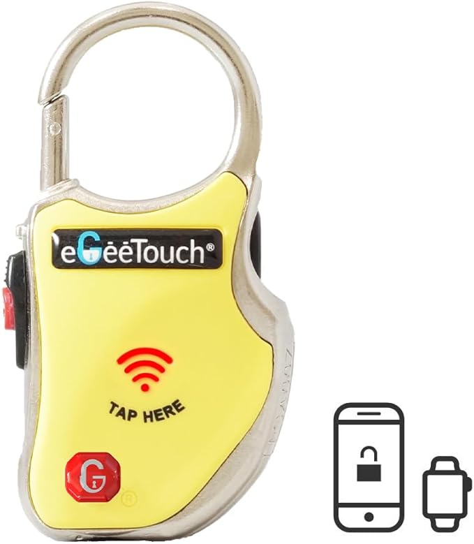 eGeeTouch Smart Travel Padlock with Patented Dual Access Technologies (NFC + BT), Vicinity Tracking, etc. (YELLOW)