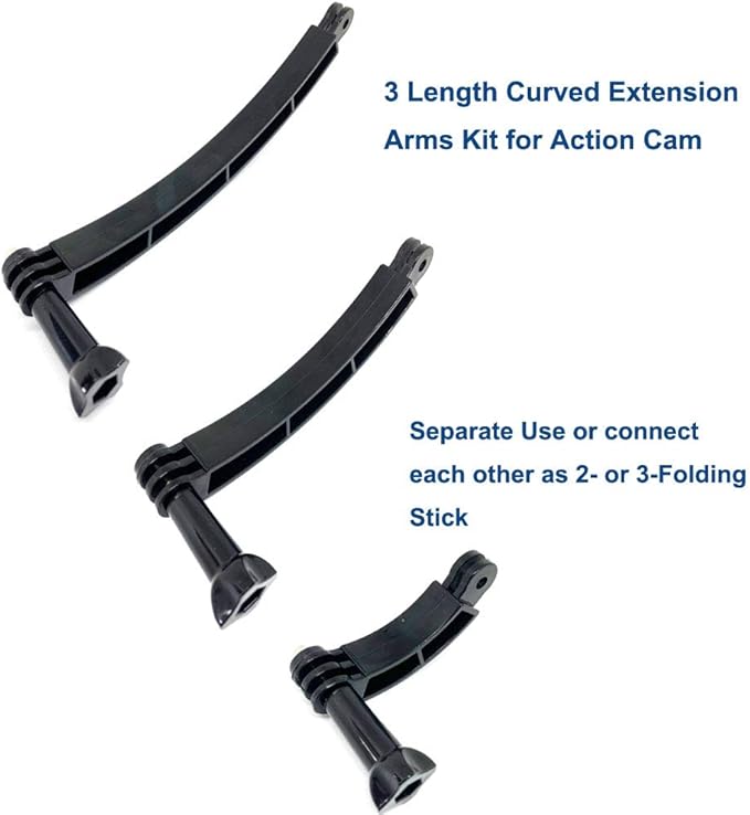 3-in-1 Curved Arced Extension Arms in Different Lengths(7.5/13.5/19.5cm) Compatible for Gopro Series, SJCAMs, Geekpro and Other Action Cams ect.