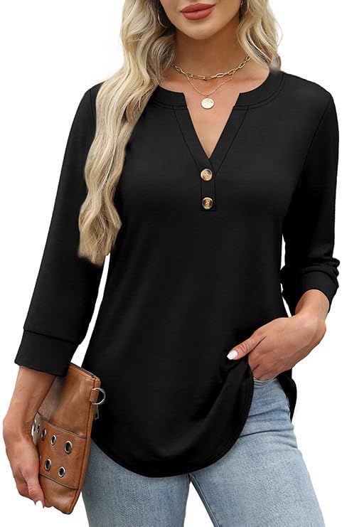 OFEEFAN Womens Tops 3/4 Sleeve Henley Shirts for Women Summer Outfits Fashion Clothing