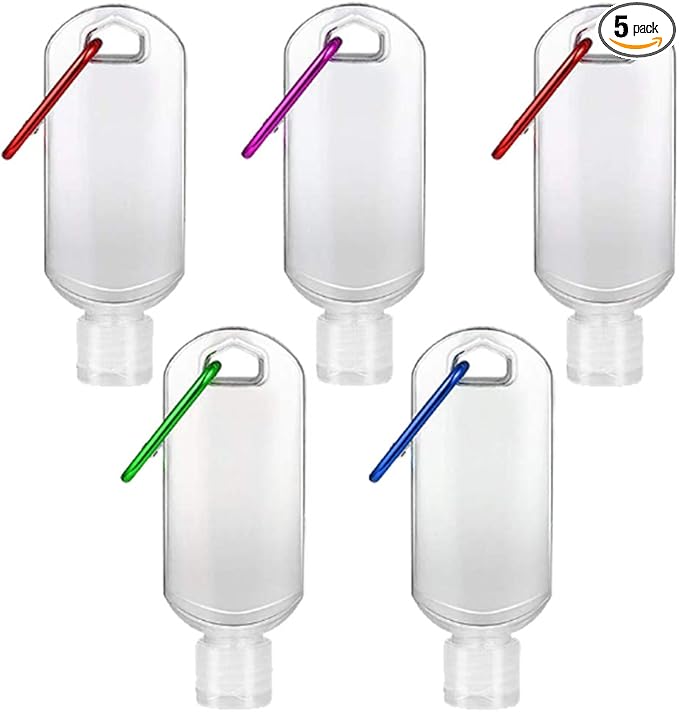 Refillable Travel Bottles Containers with-Clip - XMWangzi, with Filp or Nozzle, Empty Plastic Bottles, Filled with Cosmetic Oil Hand Sanitizer, Suitable for Home Office Outdoor (5 PCs)