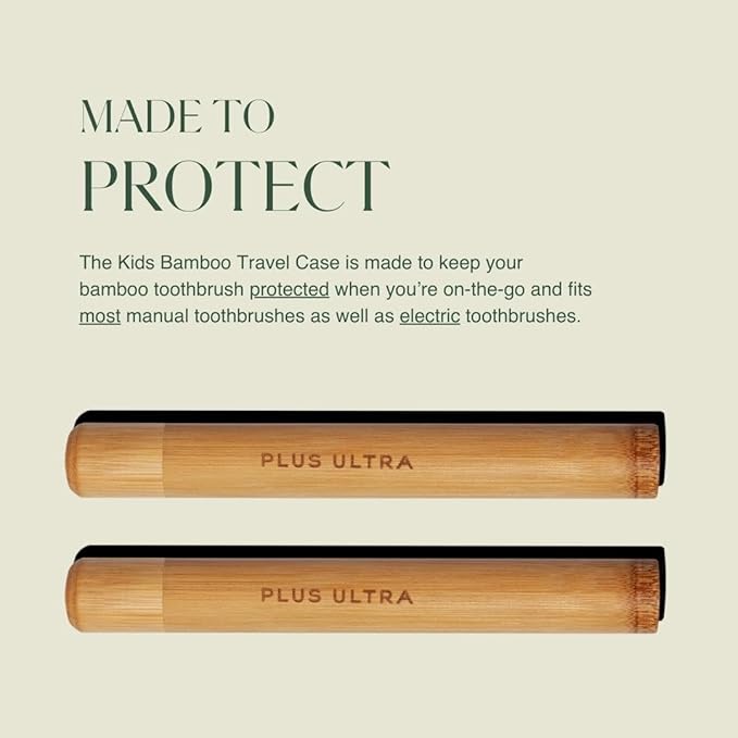 Plus Ultra Kids Plastic-Free Bamboo Toothbrush Case – Sustainable Travel Holder for Children – Ventilated, Compostable & Lightweight – Eco-Friendly Oral Care Essential
