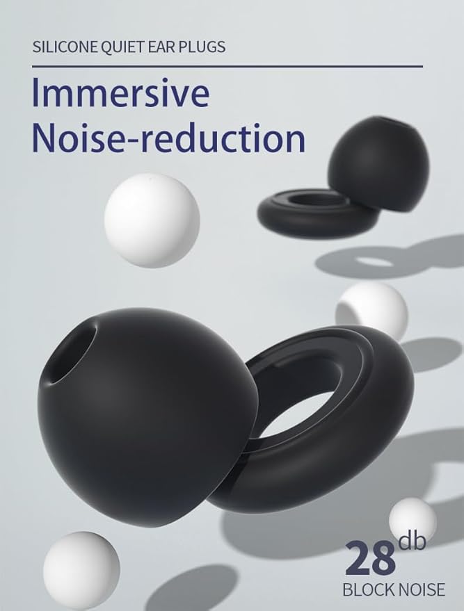 6 Pairs Soft Silicone Earplugs Reusable Noise-Reducing for Concerts, Sleep, Focus, Travel, Adjustable Size 28dB (SNR) Noise Reduction Black