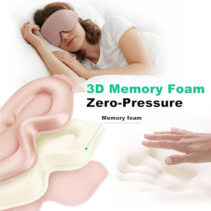 3D Contoured Sleep Eye mask Side Sleeper Men Women Zero Eye Pressure high Density Memory Foam Soft Breathable Light Blocking Night Blindfold Travel Yoga Napping Pink