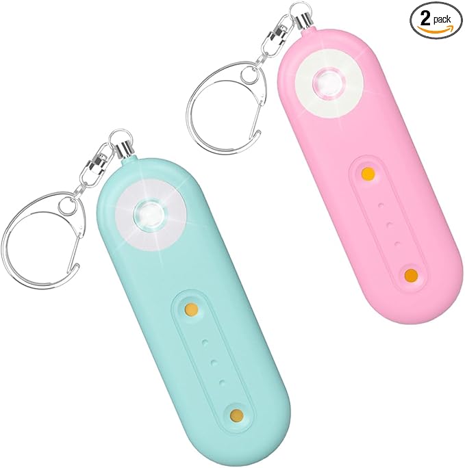 ROTOPATA Personal Safety Alarm Keychain for Women, Rechargeable 130DB Loud Emergency Self Defense Key Chain Siren with LED Strobe Light for Elderly Traveling College Essentials(Light Blue & Pink)