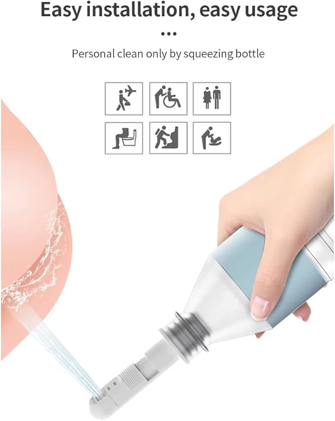 Portable Bidet Sprayer, Adjustable Water Flow, Handheld, Powerful Spray, Fits Bottleneck 21-25mm Water Bottles - Ideal for Women & Children - ABS Material