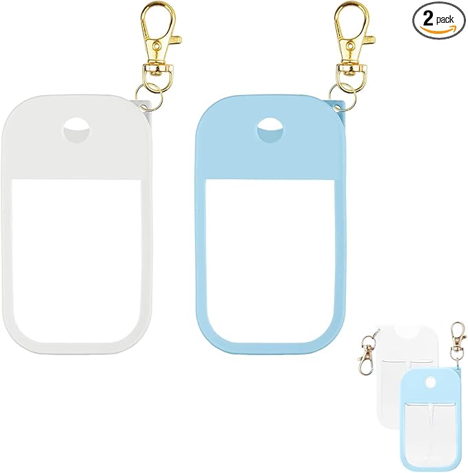 YMPEKA 2Pcs Silicone Case Compatible with Touchland Hand Sanitizer Spray, Power Mist and Glow Mist 1 fl oz,Protective Case with Keychain, Hand Sanitizer Spray Accessory (White+Blue)