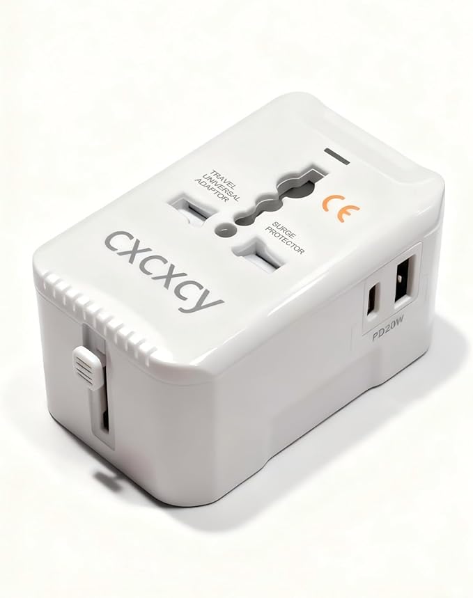 20W PD Fast Charging Universal Travel Adapter, 3-in-1 with 1 Type-C & 1 USB-A Ports, European Plug, International Power Adapter for US/JP/EU/UK/AUS/CHN, Worldwide Travel Essentials White