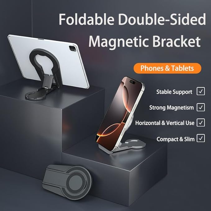 JZD Magnetic Phone Stand, Adjustable Tilt & Height with Strong Metal Base