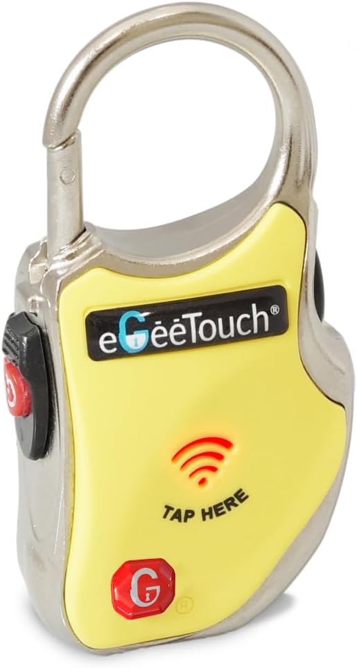 eGeeTouch Smart Travel Padlock with Patented Dual Access Technologies (NFC + BT), Vicinity Tracking, etc. (YELLOW)