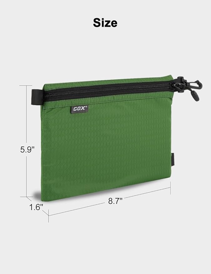 GOX Travel Toiletry Bag, Carry On Small Zipper Pouch, Cosmetic Kit Makeup, Digital Bag, Water Repellent Nylon (Blackish Green)
