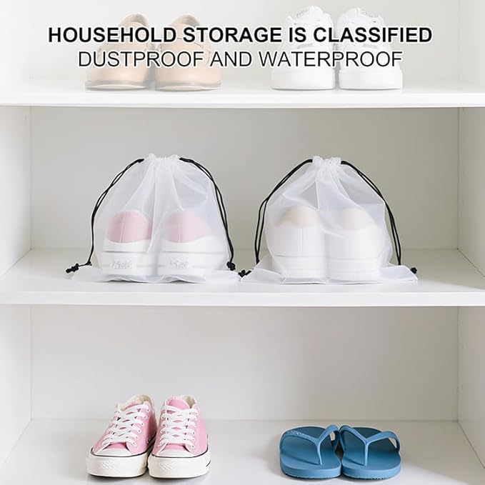 Shoe Bags for Travel, Waterproof Travel Clear Plastic Drawstring Bags, Storage Bags,2 Pcs 15.7" x 11.8" Large Packing Cubes for Storage, Travel Essentials, Men's and Women's (Clear)