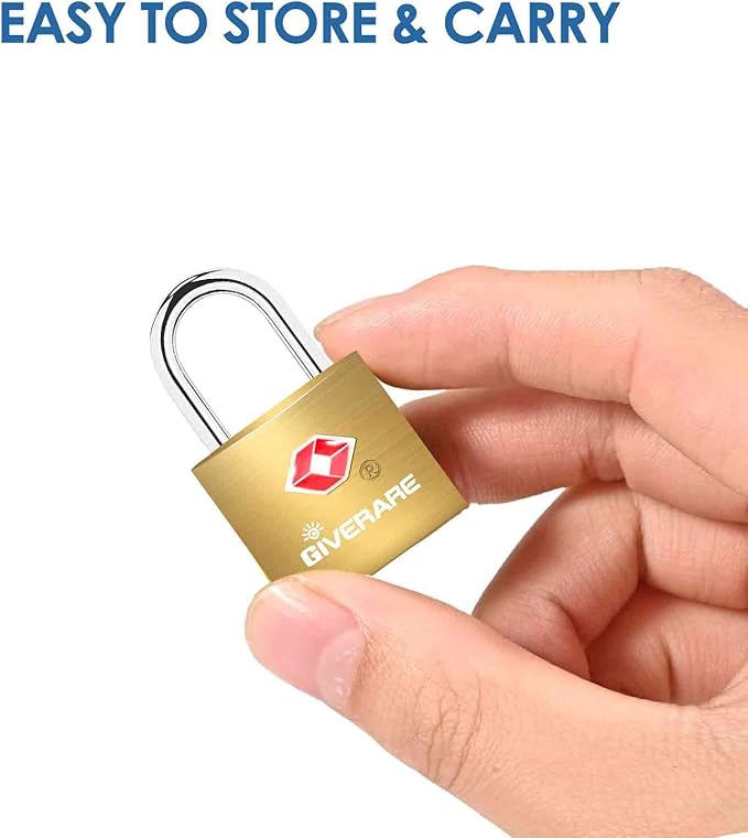4 Pack TSA Approved Travel Luggage Locks with Keys, Solid Brass Copper Keyed Padlock, Small Locks for Suitcase, Backpack, Gym Locker, Jewelry Box, Gold-by GIVERARE