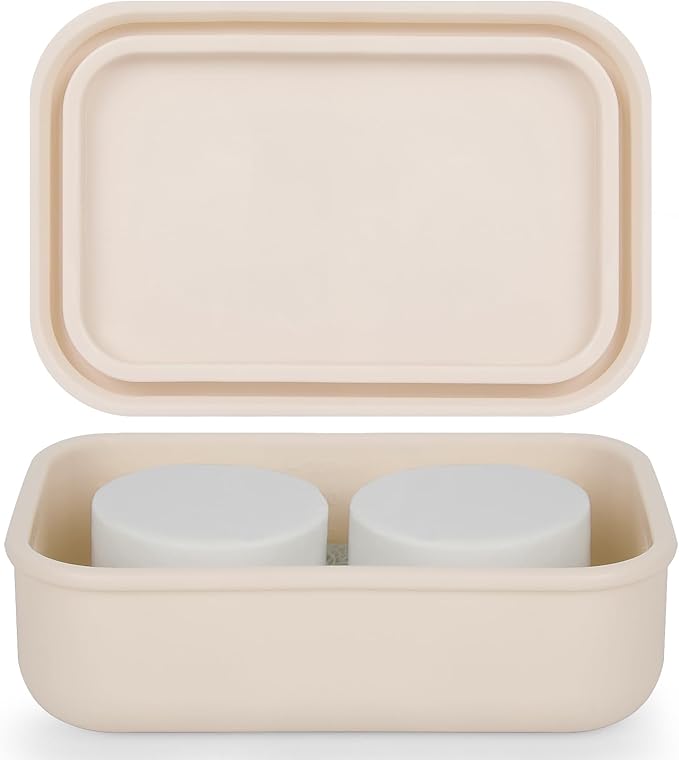 Leak Proof Travel Soap Case,Large Silicone Travel Soap Holder,Portable Soap Box with Drainage Layer,Bathroom Shatter Proof,Suitable for Travel, Bathroom, Camping, Gym(Off-White)