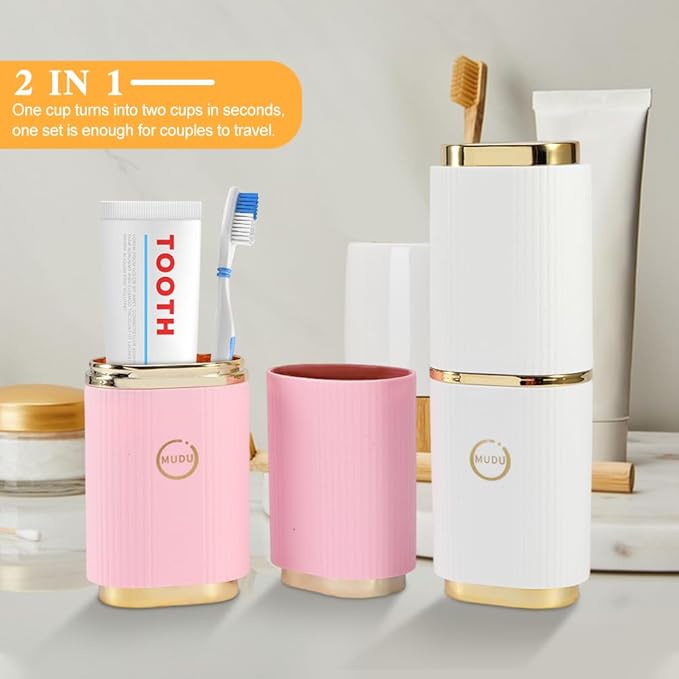 2 Pcs Travel Toothbrush Case,Couple Toothbrush Travel Case,8.27Inch Portable Travel Toothbrush Holder,Breathable Toothbrush Holder for Traveling Camping Business Trip School(White,Pink)