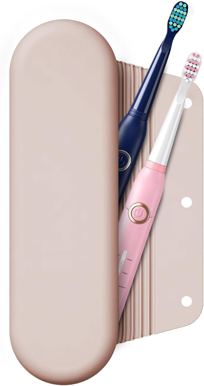Silicone Electric Toothbrush Travel Case, Manual Toothbrush Travel Cover for Men and Women,Toothbrush Holder for Travel,Gym and More, Fits Most Manual and Electric Toothbrushes - Sand Pink