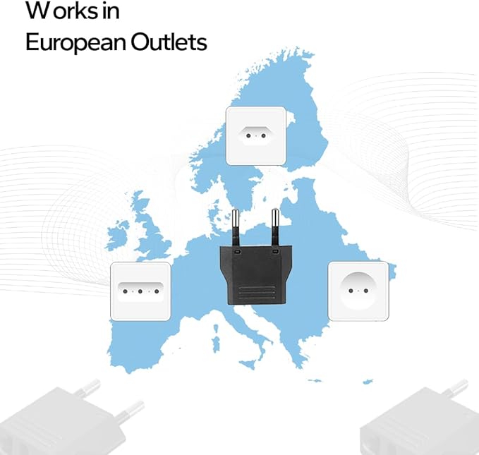 Europe Travel Plug Adapter – Power Adapter for Europe – US to EU Adapter for Spain, France, Germany, Italy – USA to Europe Plug Converter - 4 Pack (Black)