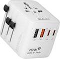 Hichain 70W GaN Universal Travel Adapter, European Travel Plug Adapter 2 USB-A & 2 USB-C Fast Charging Travel Adapter All-in-one International Power Adapter for USA EU UK AUS Travel Essentials White