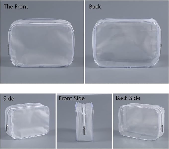 5 Pack Clear Plastic Zippered Toiletry Carry Pouch TSA Approved Toiletry Bag Portable Cosmetic Makeup Bag for Vacation, Bathroom and Organizing (White, Small/Large)