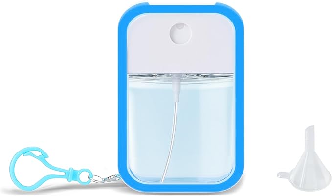 Refillable Hand Sanitizer Spray Bottle Keychain - 1oz / 30ml Leakproof Empty Spray Bottle with Silicone Case, Funnel & Clip,Portable Mini Travel Sanitizer Holder for Purse, Pocket, Gym Bag