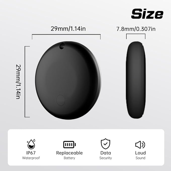 Bluetooth Tracker for Android, Works with Google Find My Device App, IP67 Waterproof, Replaceable Battery, Tracker Tag for Keys, Backpack, Suitcases, Travel and Commute（Black, 1Pack
