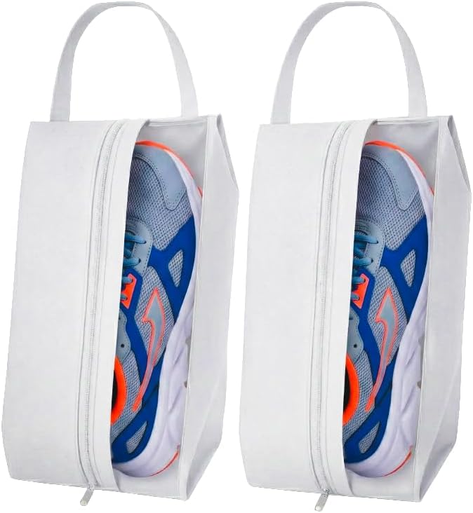 Shoe Bag for Travel, Gym & Sports – Water-Resistant Shoe Cover Bag with Transparent Mesh Panel, Durable Zipper & Carry Handle – Fits Men’s Size 12 – Keeps Clothes Clean (White) | Pack of 2