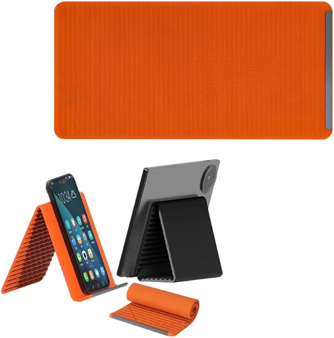 Eadwe Portable Foldable Silicone Aluminum Phone Holder, 2026 New Adjustable Phone Stand for Desk, Airplane Phone Holder for Tablet Laptop Desk Travel Non-Slip Bed Office Treadmill (Orange*2)