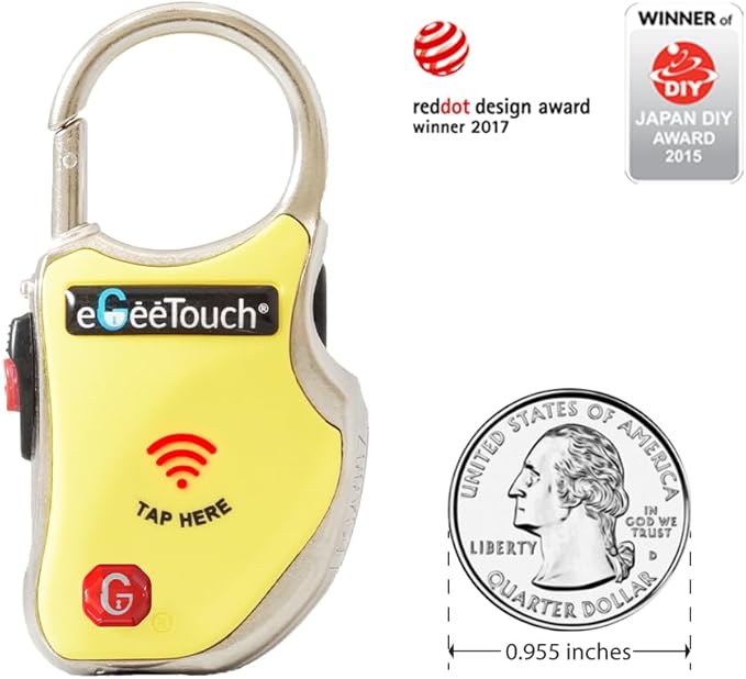 eGeeTouch Smart Travel Padlock with Patented Dual Access Technologies (NFC + BT), Vicinity Tracking, etc. (YELLOW)