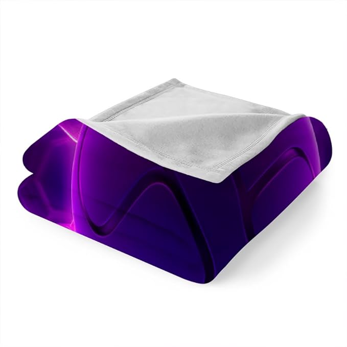 Purple Ball Throw Blanket, Fleece Blanket for Couch Bed Sofa, Honeycomb Hexagon Blankets and Throws, Neon Light Lines Super Soft Cozy Plush Flannel Blanket, 50 x 60 in, Sports Theme