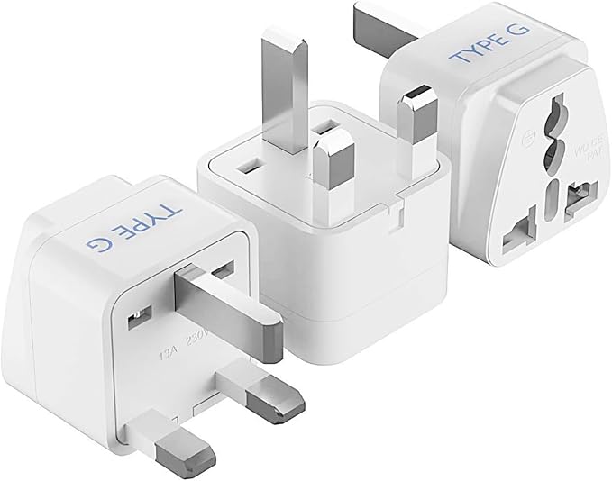 Ceptics UK, Hong Kong, Ireland, UAE Travel Plug Adapter (Type G) - 3 Pack [Grounded & Universal] (GP-7-3PK), White, Standard