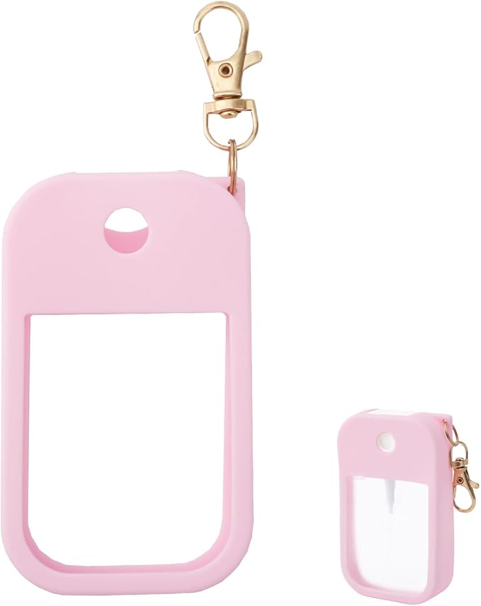lasuroa Hand Sanitizer Spray Case, Thickened Silicone Case Compatible with Touchland Hand Sanitizer Spray with Keychain for 1 Fl Oz Portable Accessory for Travel (Pink)