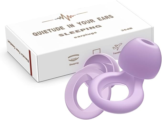 Ear Plugs for Sleeping, 2 Pairs Ear Plugs for Sleeping Noise Cancelling, 35dB Reusable Silicone Earplugs for Noise Reduction, Sleep, Work, Hearing Protection, Concert and Snoring, Purple