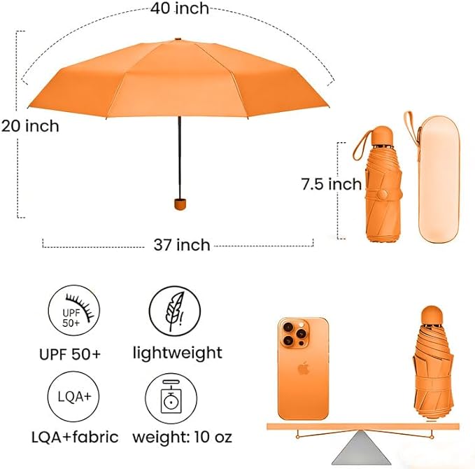 MRTLLOA Travel Essentials Mini Umbrella with Case for Purse - Small Compact & Lightweight, UV Sun Protection, Manual Open/Close for Pocket Umbrella(Women/Men/Kids)