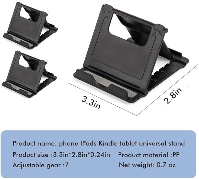 Portable Cell Phone Stand Holder for Desk, 【2 Pack】 Foldable Pocket-Sized Adjustable Mount, Universal Desktop Kickstand Compatible with iPhone, iPad, Kindle & Android Devices - Black & Black