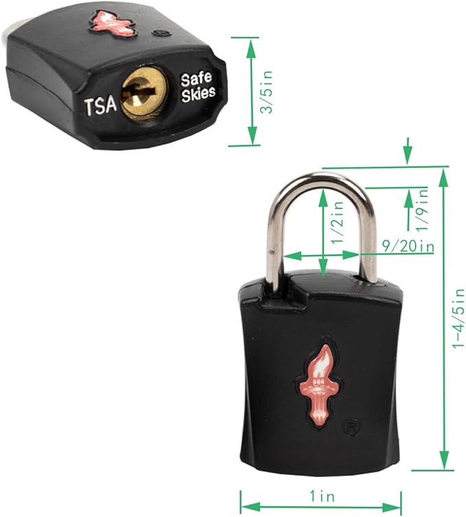 4 Pack Black TSA Approved Luggage Lock for Suitcases, Carry-On Bags, Backpacks & Laptop Cases