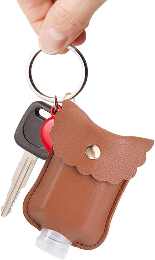 LDIWEE Hand Sanitizer Holder, 3 Pack Mini Hand Sanitizer Bulk Holder, Portable Squeeze Bottles 2oz with Leather Case Keychain