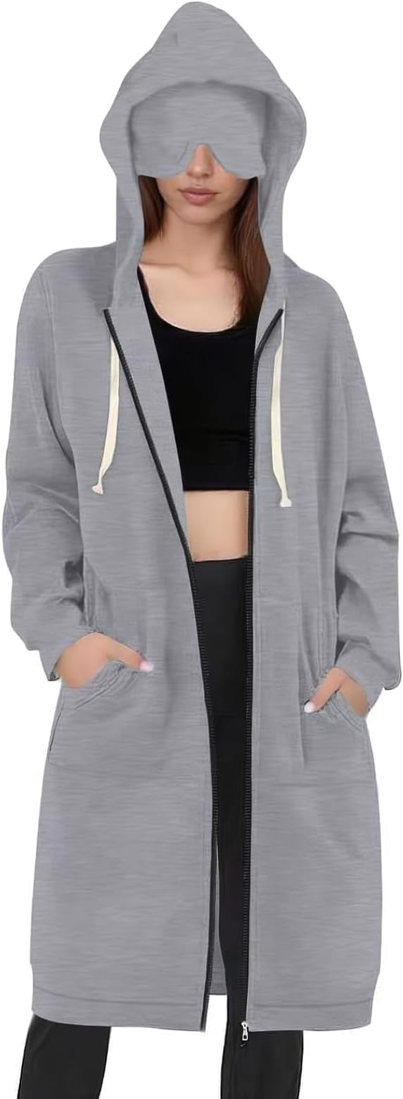 Travel Hoodie for Women Mens with Built In Eye Mask Hidden Pockets Airplane Travel Zip Up Outfits