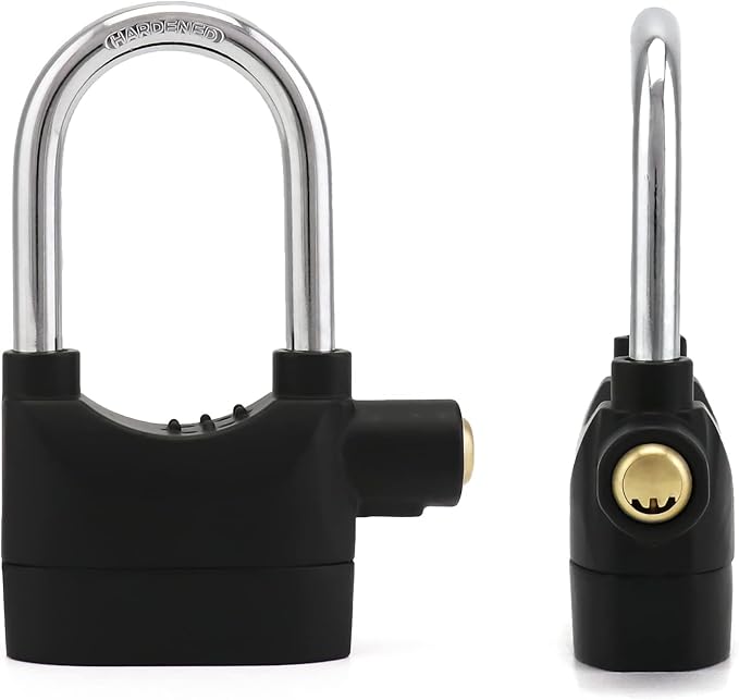 QWORK Alarm Lock, 110 Db Universal Security Alarm Lock System Burglar Door Motor Bike Padlock with 3 Keys (Black)