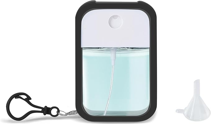 Refillable Hand Sanitizer Spray Bottle Keychain - 1oz / 30ml Leakproof Empty Spray Bottle with Silicone Case, Funnel & Clip,Portable Mini Travel Sanitizer Holder for Purse, Pocket, Gym Bag