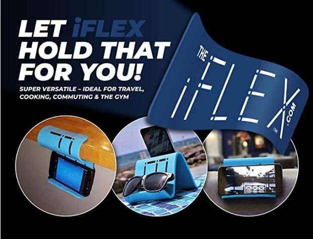 iFLEX Cell Phone Stand and Tablet Stand for Air Travel, Work and Home- Flexible Phone Holder is the Perfect iPhone Stand and Holds Any Mobile Device- Non-Slip Grip, Strong and Durable- Dark Navy Blue