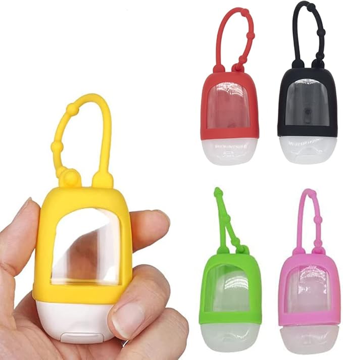 Zodensot Portable Refillable Travel Bottles, 30ml Plastic Refill Bottles with Clip Silicone, Leakproof Hand Sanitizer Containers for Outdoor Party School Work Traveling Multi-Color (5 pack)